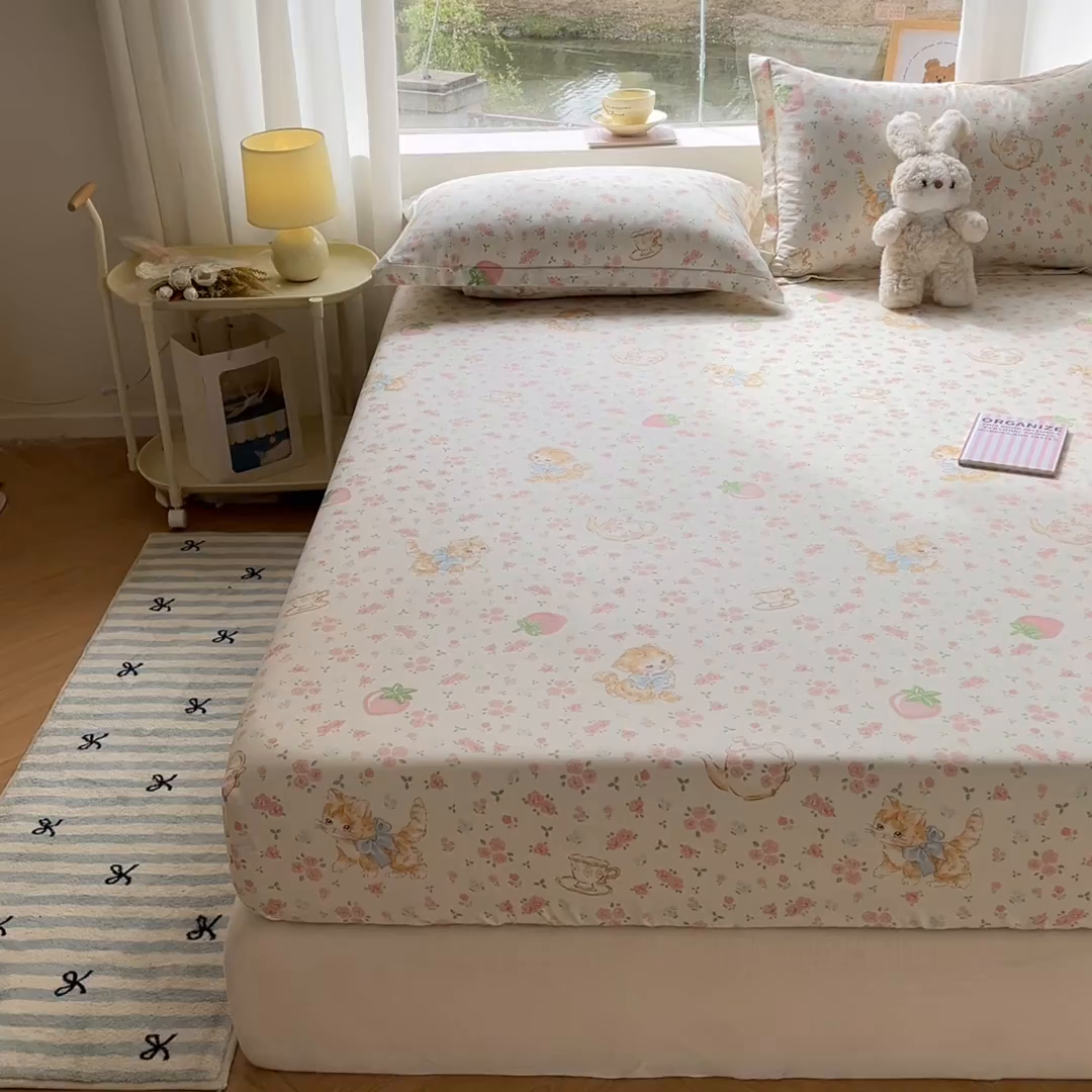 91家纺网 家纺一手货源 找家纺 涵宸家纺 2026新款亲肤舒适全棉印花单床笠-68系列 总 床笠-萌小喵