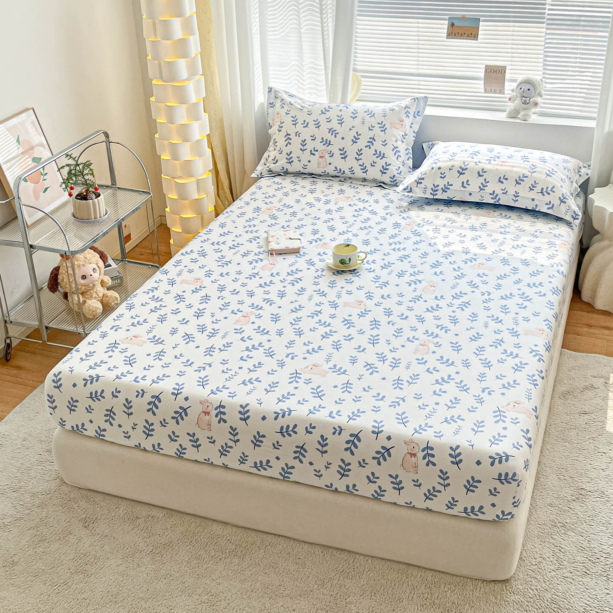 91家纺网 家纺一手货源 找家纺 涵宸家纺 2026新款亲肤舒适全棉印花单床笠-68系列 总 床笠-兔影