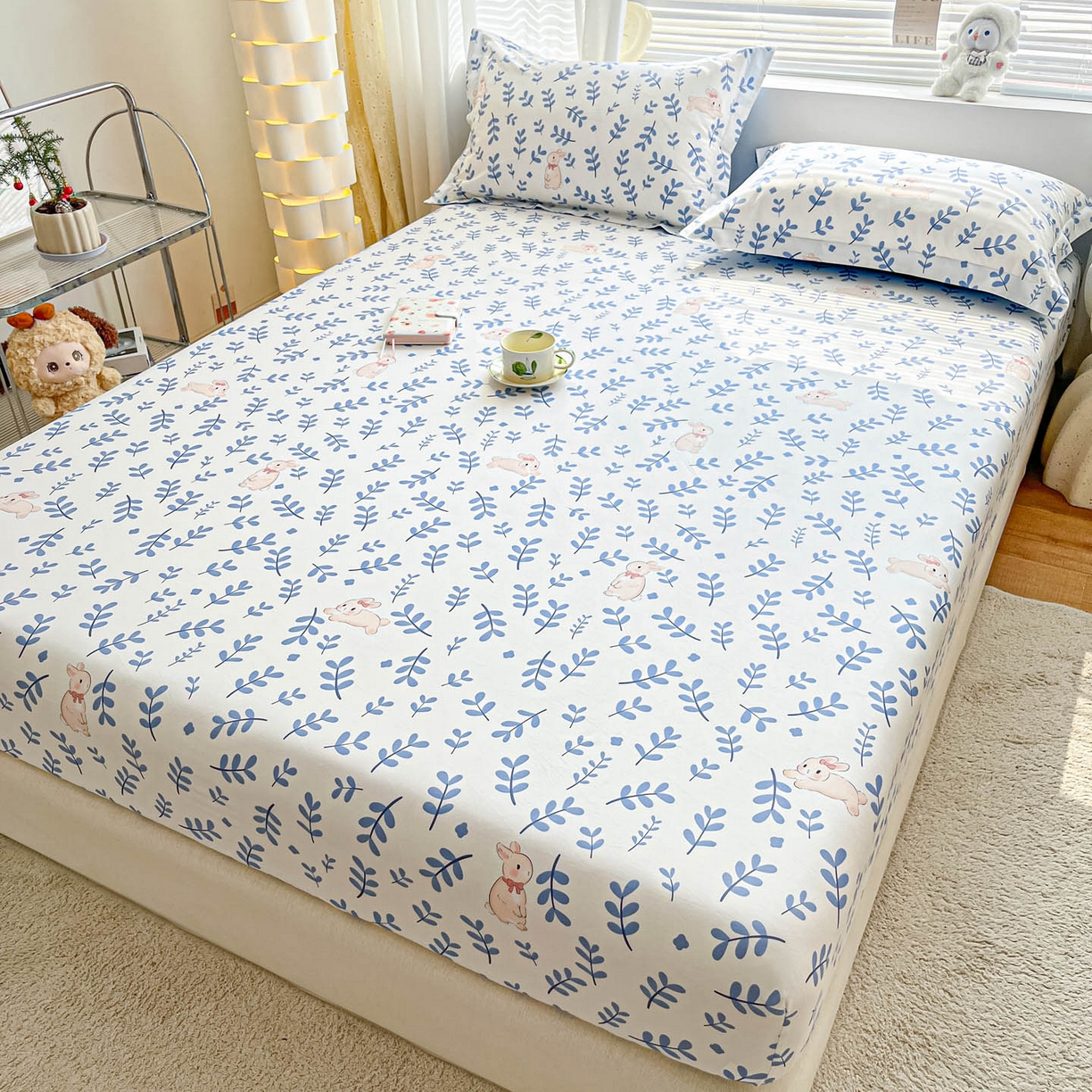 91家纺网 家纺一手货源 找家纺 涵宸家纺 2026新款亲肤舒适全棉印花单床笠-68系列 总 床笠-兔影