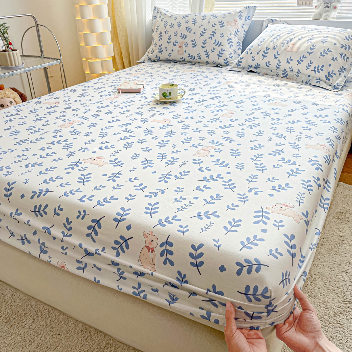 91家纺网 家纺一手货源 找家纺 涵宸家纺 2026新款亲肤舒适全棉印花单床笠-68系列 总 床笠-兔影