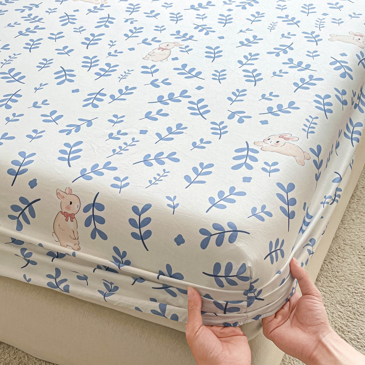 91家纺网 家纺一手货源 找家纺 涵宸家纺 2026新款亲肤舒适全棉印花单床笠-68系列 总 床笠-兔影