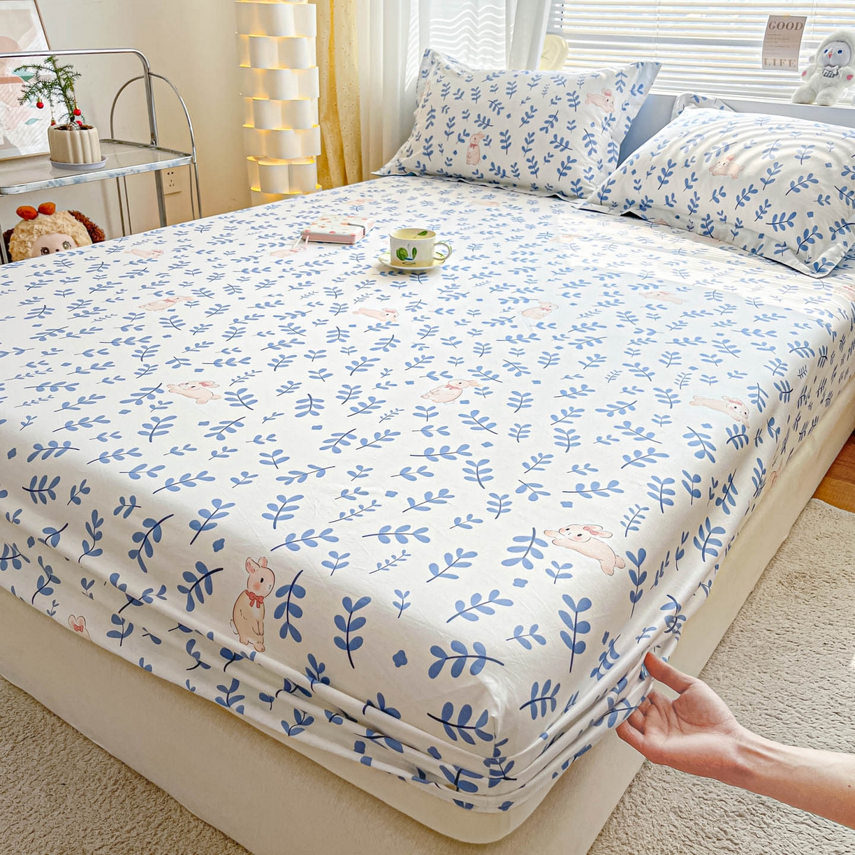 91家纺网 家纺一手货源 找家纺 涵宸家纺 2026新款亲肤舒适全棉印花单床笠-68系列 总 床笠-兔影