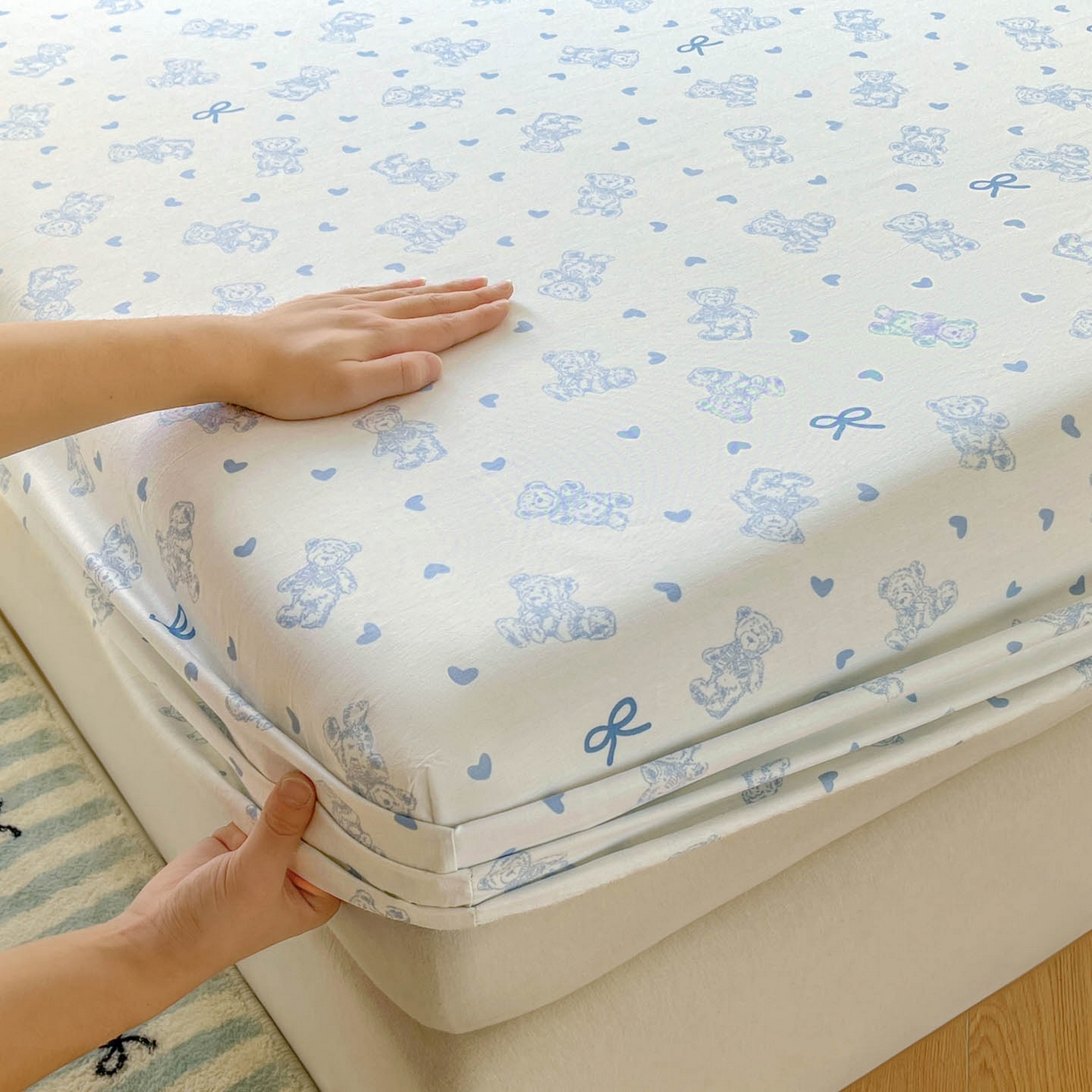 91家纺网 家纺一手货源 找家纺 涵宸家纺 2026新款亲肤舒适全棉印花单床笠-68系列 总 床笠-幸运熊