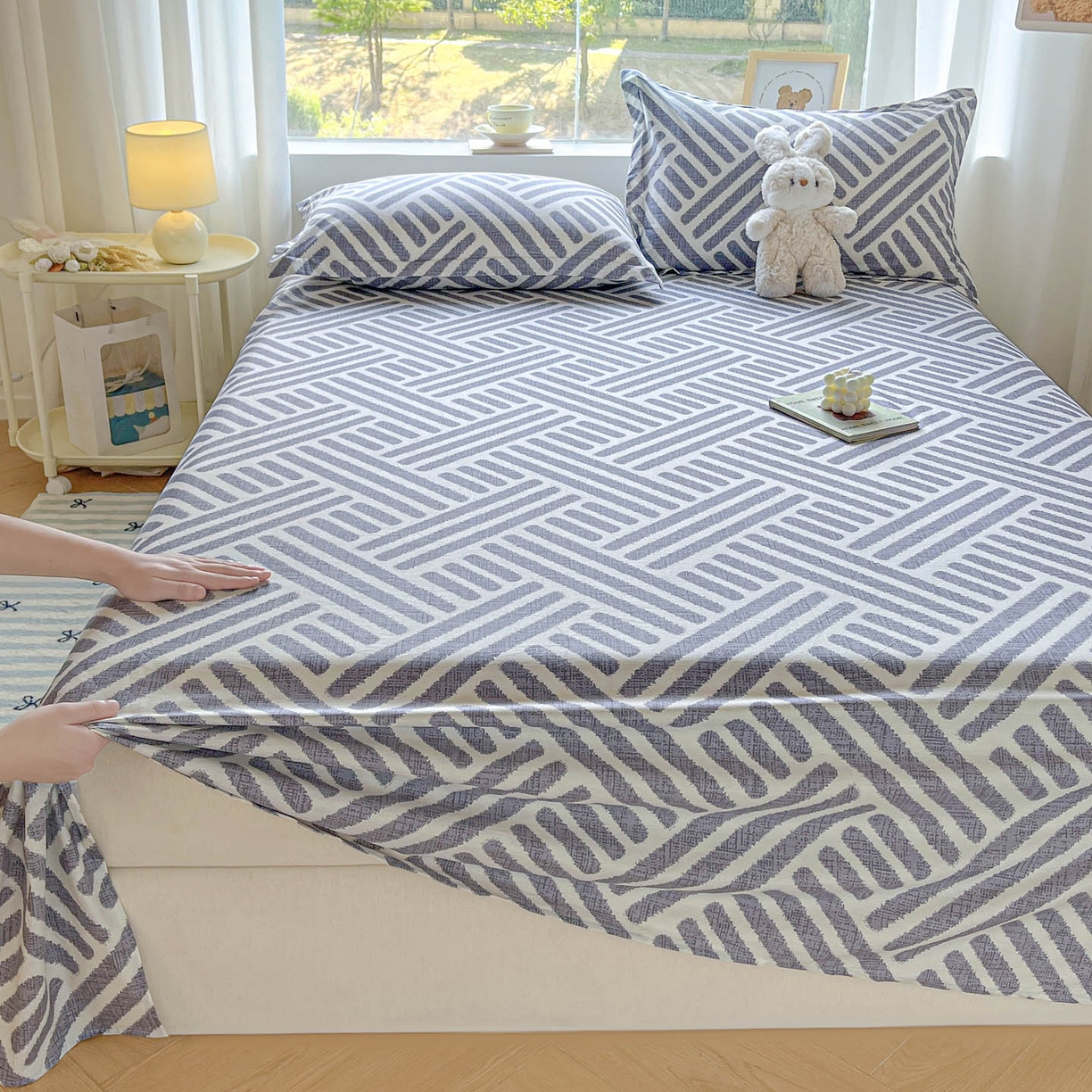 91家纺网 家纺一手货源 找家纺 涵宸家纺 2026新款亲肤舒适全棉印花单床单-68系列 总 床单-洛伊-灰