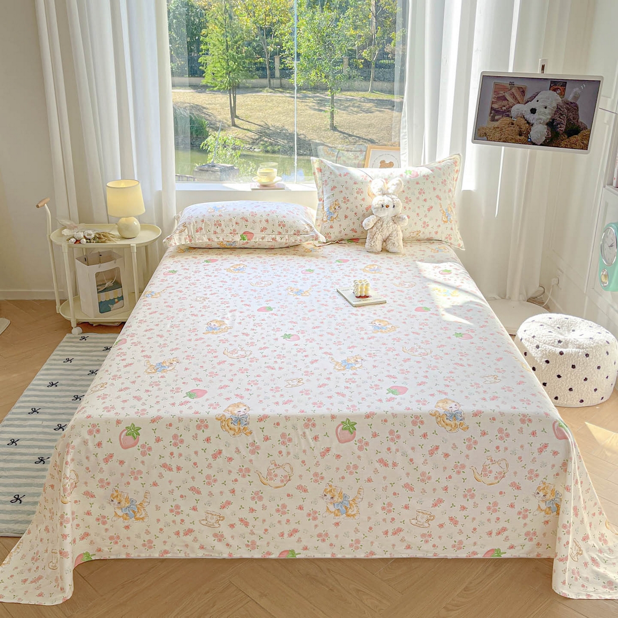 涵宸家纺 2026新款亲肤舒适全棉印花单床单-68系列 总 床单-萌小喵