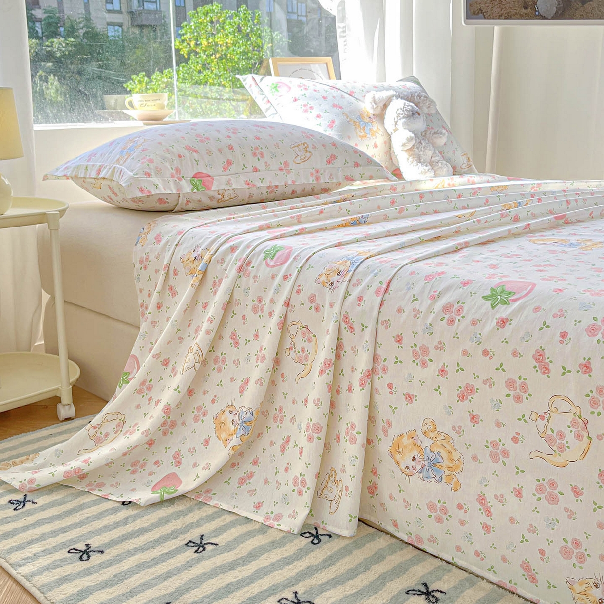 91家纺网 家纺一手货源 找家纺 涵宸家纺 2026新款亲肤舒适全棉印花单床单-68系列 总 床单-萌小喵