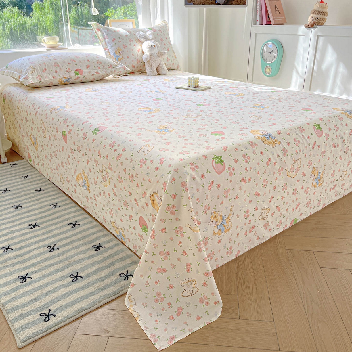 91家纺网 家纺一手货源 找家纺 涵宸家纺 2026新款亲肤舒适全棉印花单床单-68系列 总 床单-萌小喵