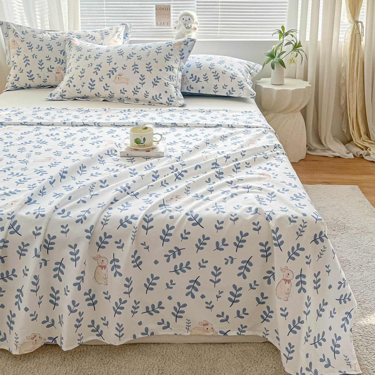 91家纺网 家纺一手货源 找家纺 涵宸家纺 2026新款亲肤舒适全棉印花单床单-68系列 总 床单-兔影