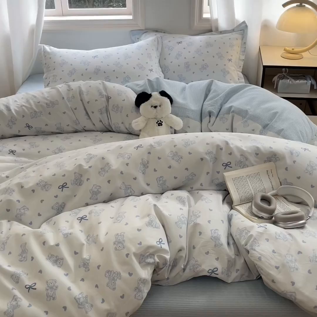 91家纺网 家纺一手货源 找家纺 涵宸家纺 2025新款亲肤舒适全棉印花四件套-68系列 总 B幸运熊