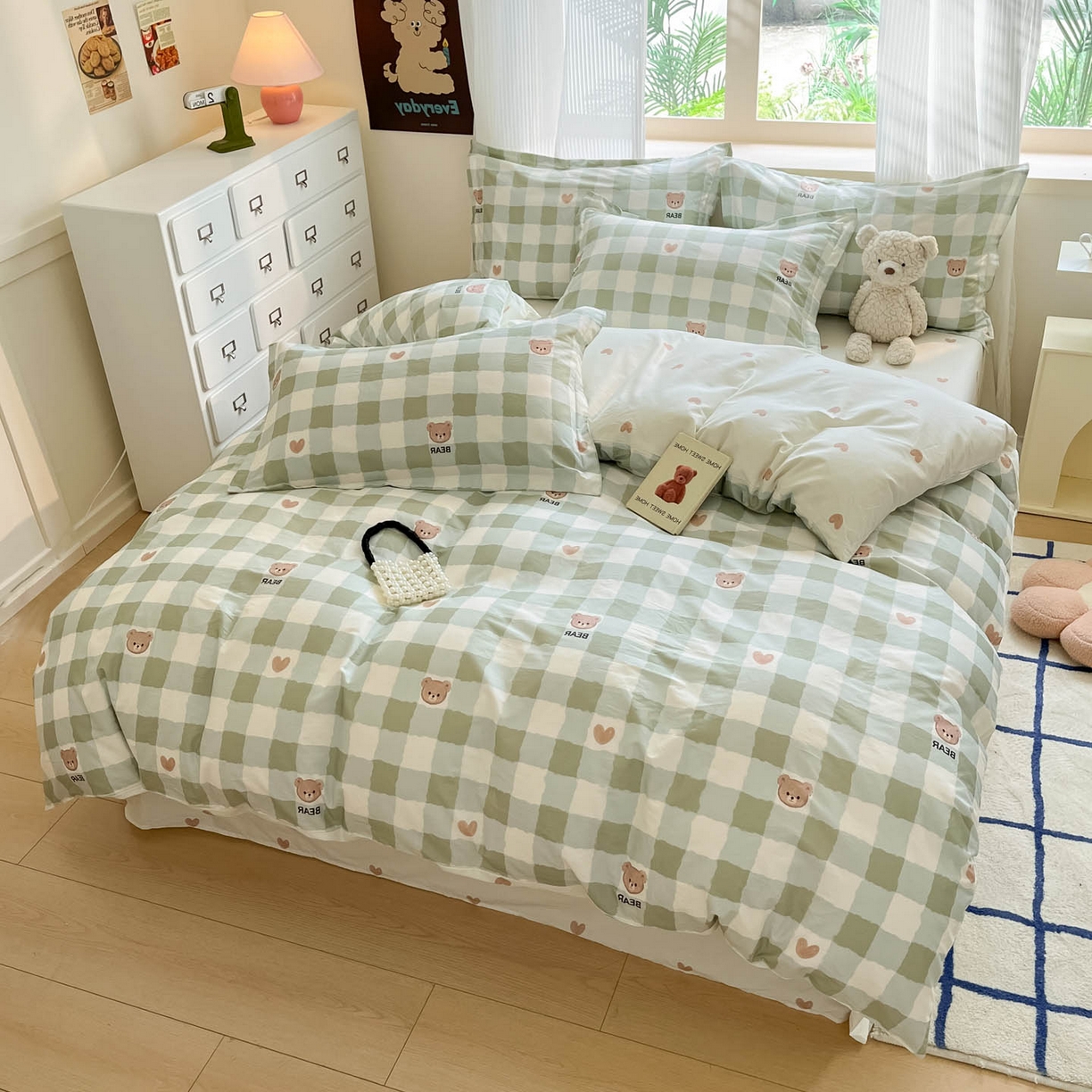 91家纺网 家纺一手货源 找家纺 涵宸家纺 2026新款亲肤舒适全棉印花单被套-68系列 总 A格子小熊