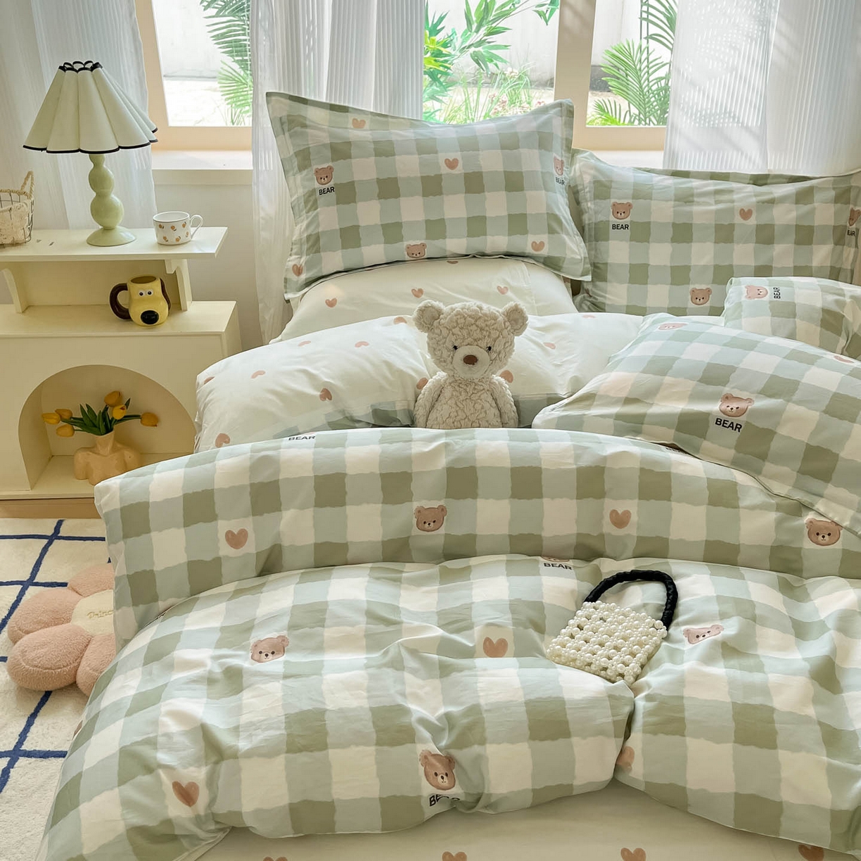 91家纺网 家纺一手货源 找家纺 涵宸家纺 2026新款亲肤舒适全棉印花单被套-68系列 总 A格子小熊