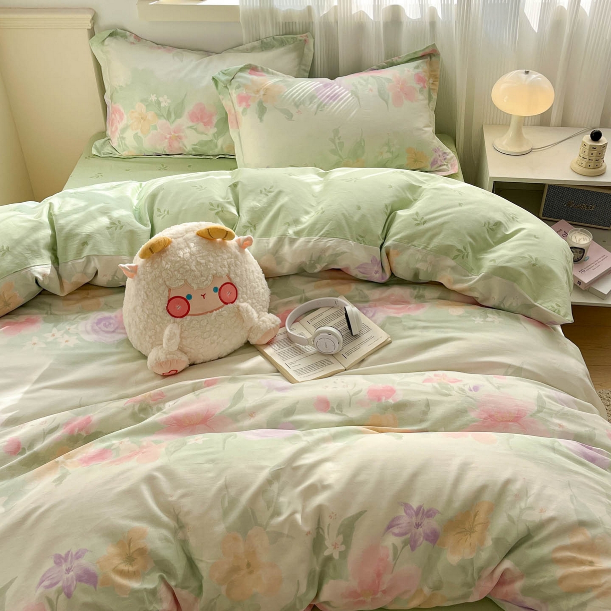 91家纺网 家纺一手货源 找家纺 涵宸家纺 2025新款亲肤舒适全棉印花四件套-68系列 总 B绿铃