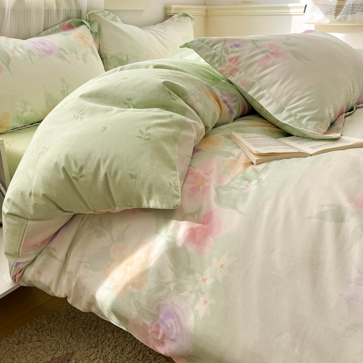 91家纺网 家纺一手货源 找家纺 涵宸家纺 2025新款亲肤舒适全棉印花四件套-68系列 总 B绿铃