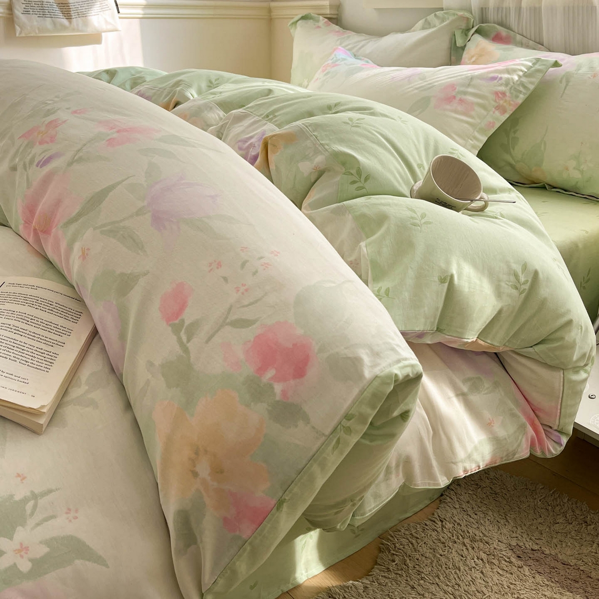 91家纺网 家纺一手货源 找家纺 涵宸家纺 2025新款亲肤舒适全棉印花四件套-68系列 总 B绿铃