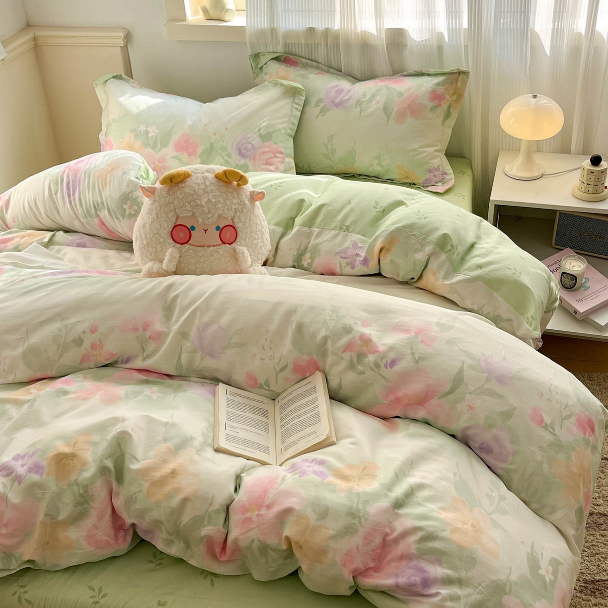 91家纺网 家纺一手货源 找家纺 涵宸家纺 2025新款亲肤舒适全棉印花四件套-68系列 总 B绿铃