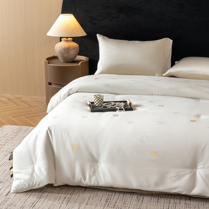 91家纺网 家纺一手货源 找家纺 （总）茧月 2026新款100%柞蚕丝中长丝被子-福喜相随