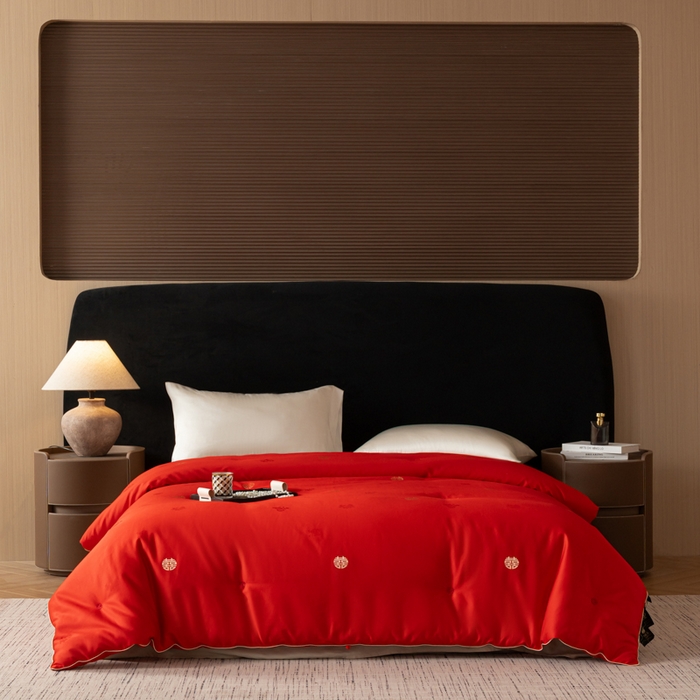 茧月 2026新款100%柞蚕丝中长丝被子-福喜相随 福喜相随-红色