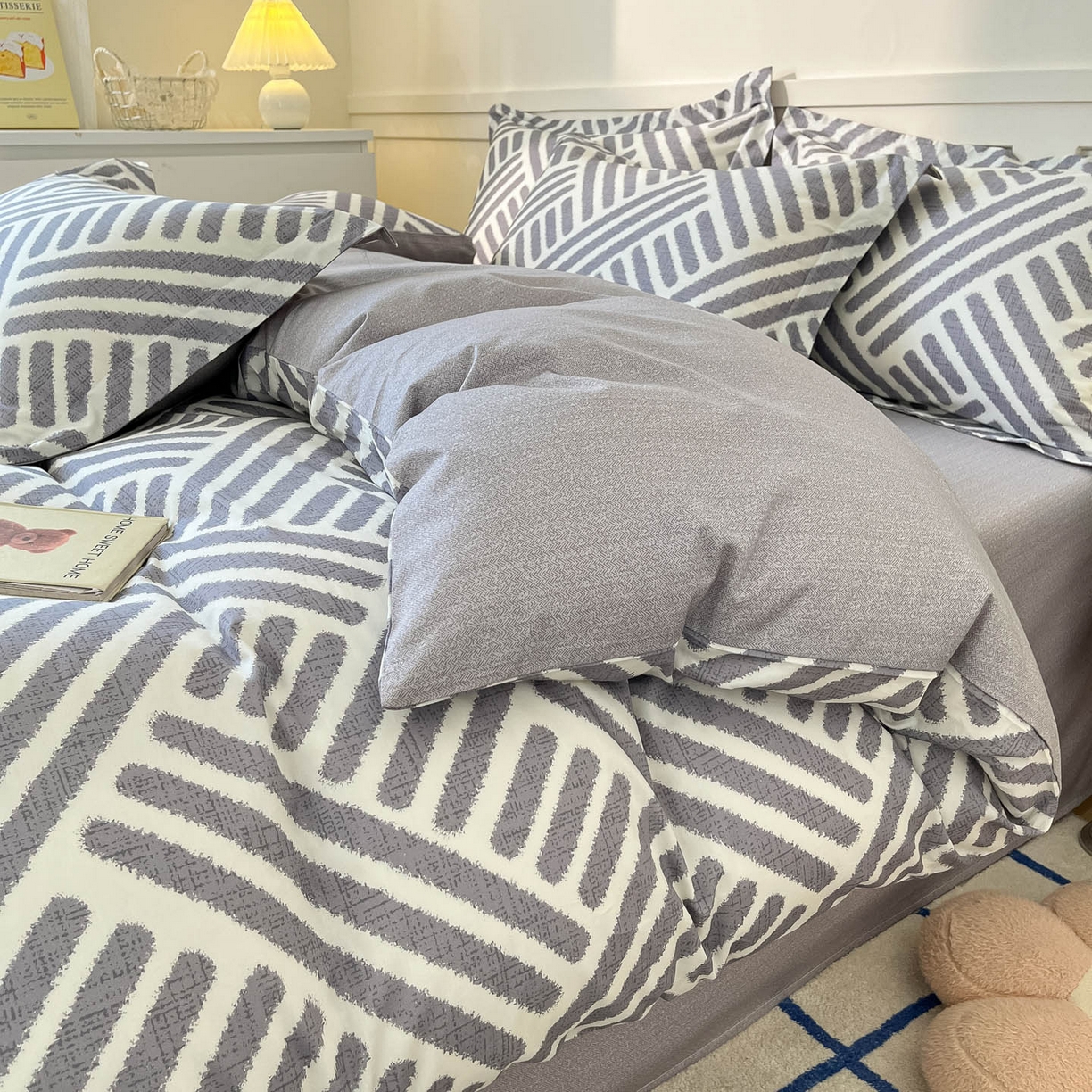 91家纺网 家纺一手货源 找家纺 涵宸家纺 2025新款亲肤舒适全棉印花四件套-68系列 总 D洛伊-灰