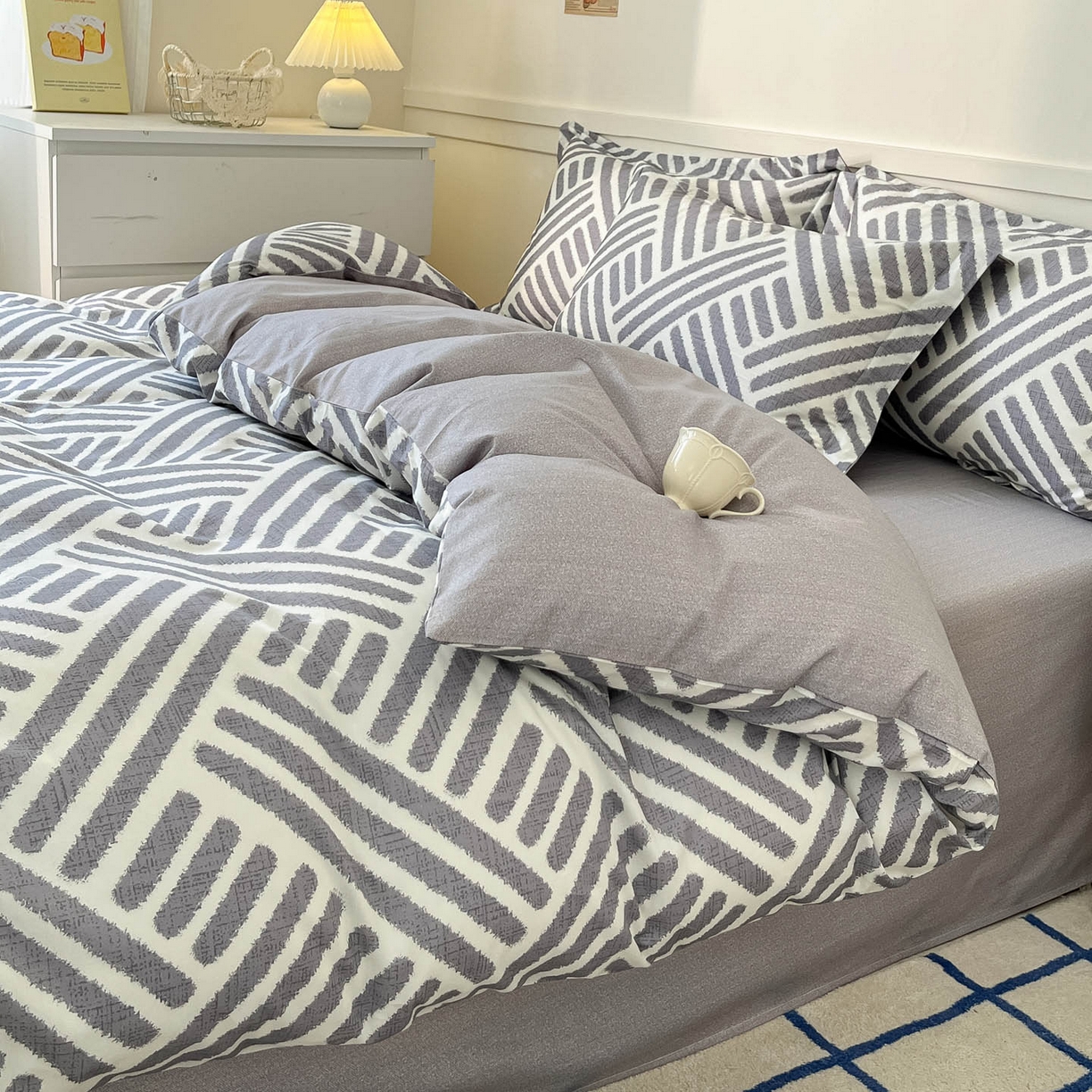 91家纺网 家纺一手货源 找家纺 涵宸家纺 2025新款亲肤舒适全棉印花四件套-68系列 总 D洛伊-灰