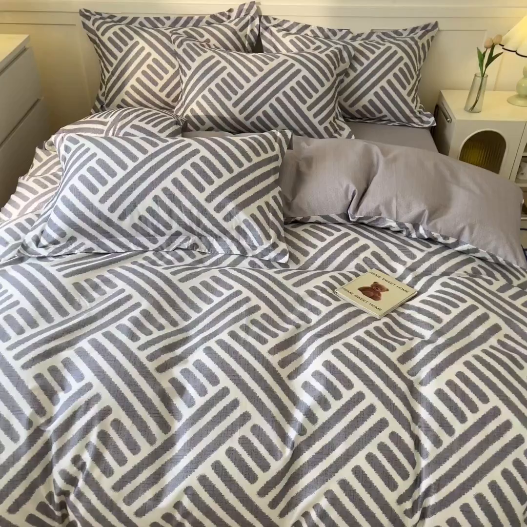 91家纺网 家纺一手货源 找家纺 涵宸家纺 2025新款亲肤舒适全棉印花四件套-68系列 总 D洛伊-灰