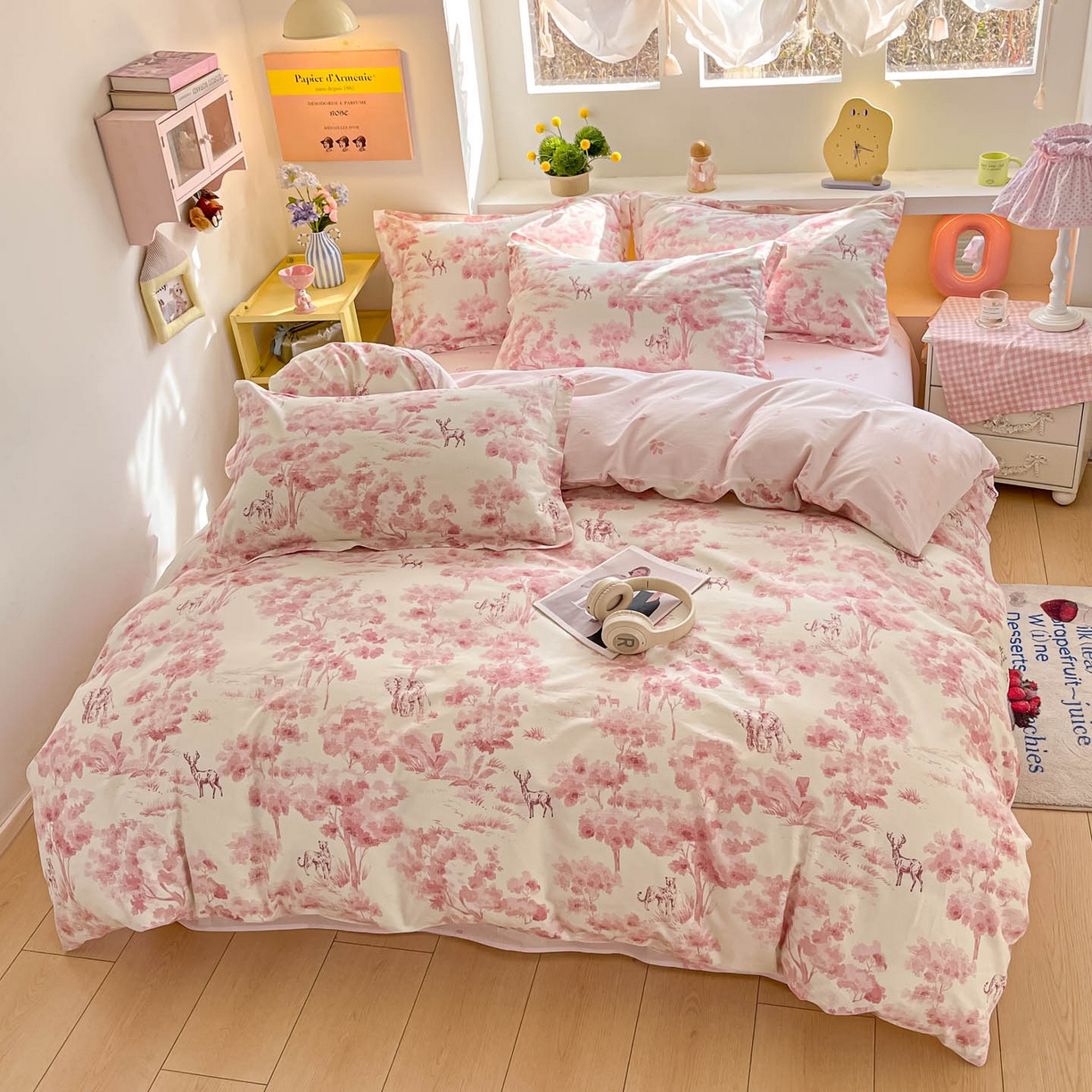 91家纺网 家纺一手货源 找家纺 涵宸家纺 2025新款亲肤舒适全棉印花四件套-68系列 总 F花涧-粉