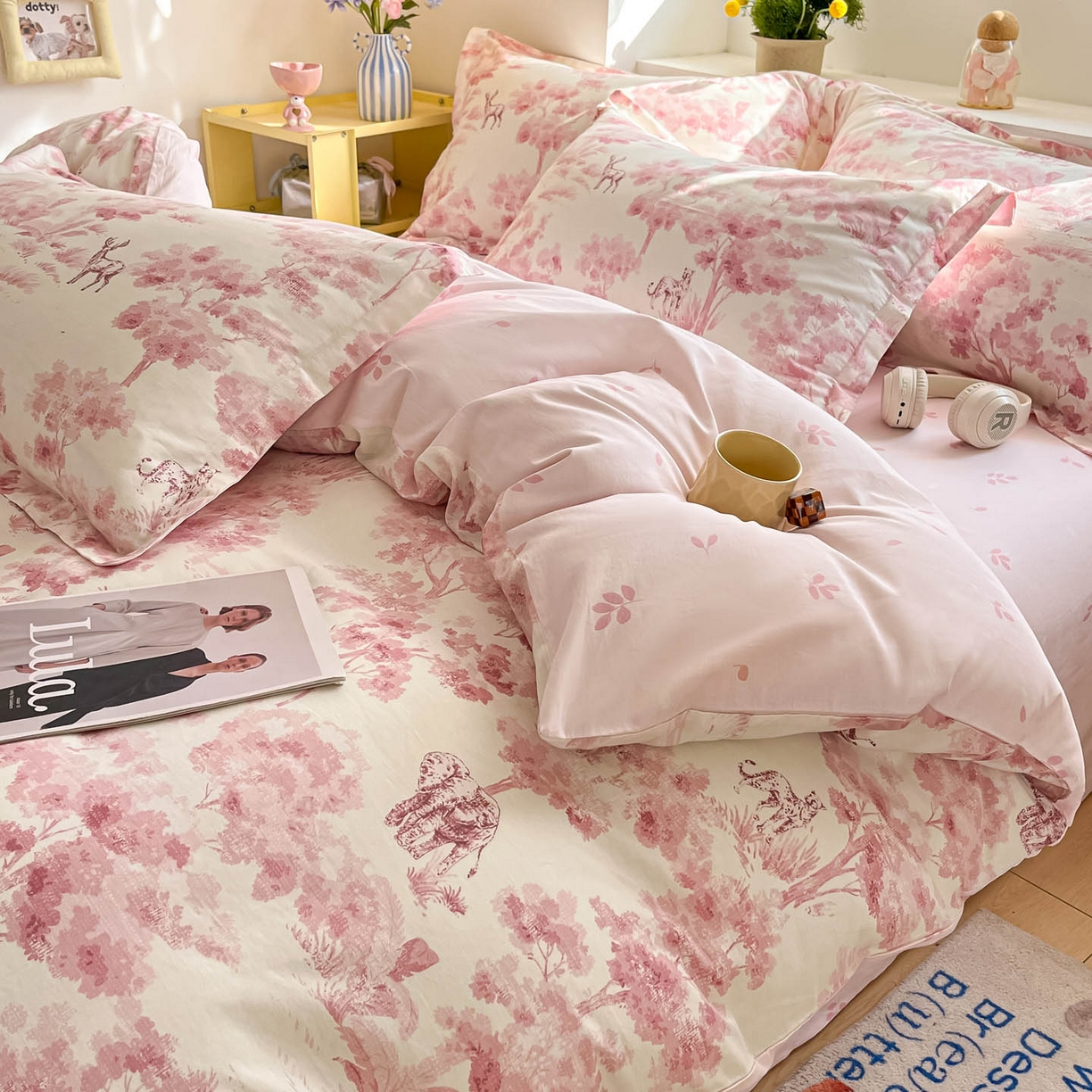 91家纺网 家纺一手货源 找家纺 涵宸家纺 2025新款亲肤舒适全棉印花四件套-68系列 总 F花涧-粉