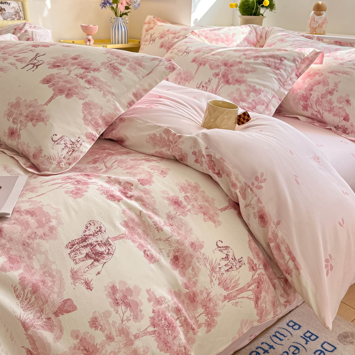 91家纺网 家纺一手货源 找家纺 涵宸家纺 2025新款亲肤舒适全棉印花四件套-68系列 总 F花涧-粉