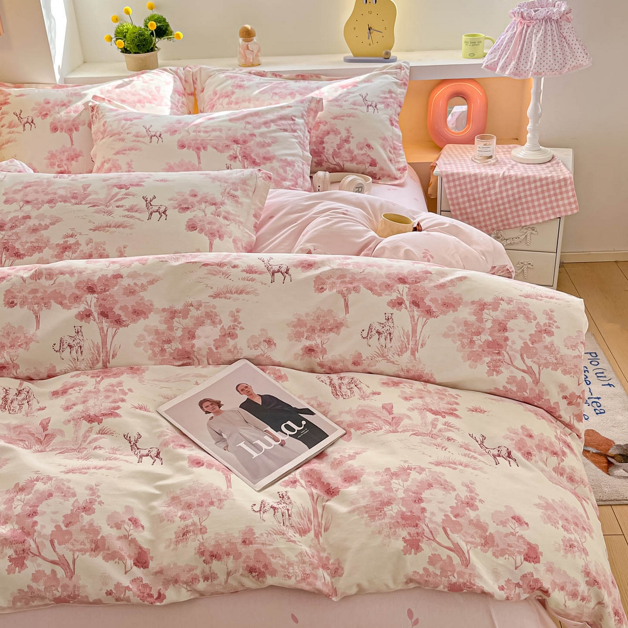 91家纺网 家纺一手货源 找家纺 涵宸家纺 2025新款亲肤舒适全棉印花四件套-68系列 总 F花涧-粉