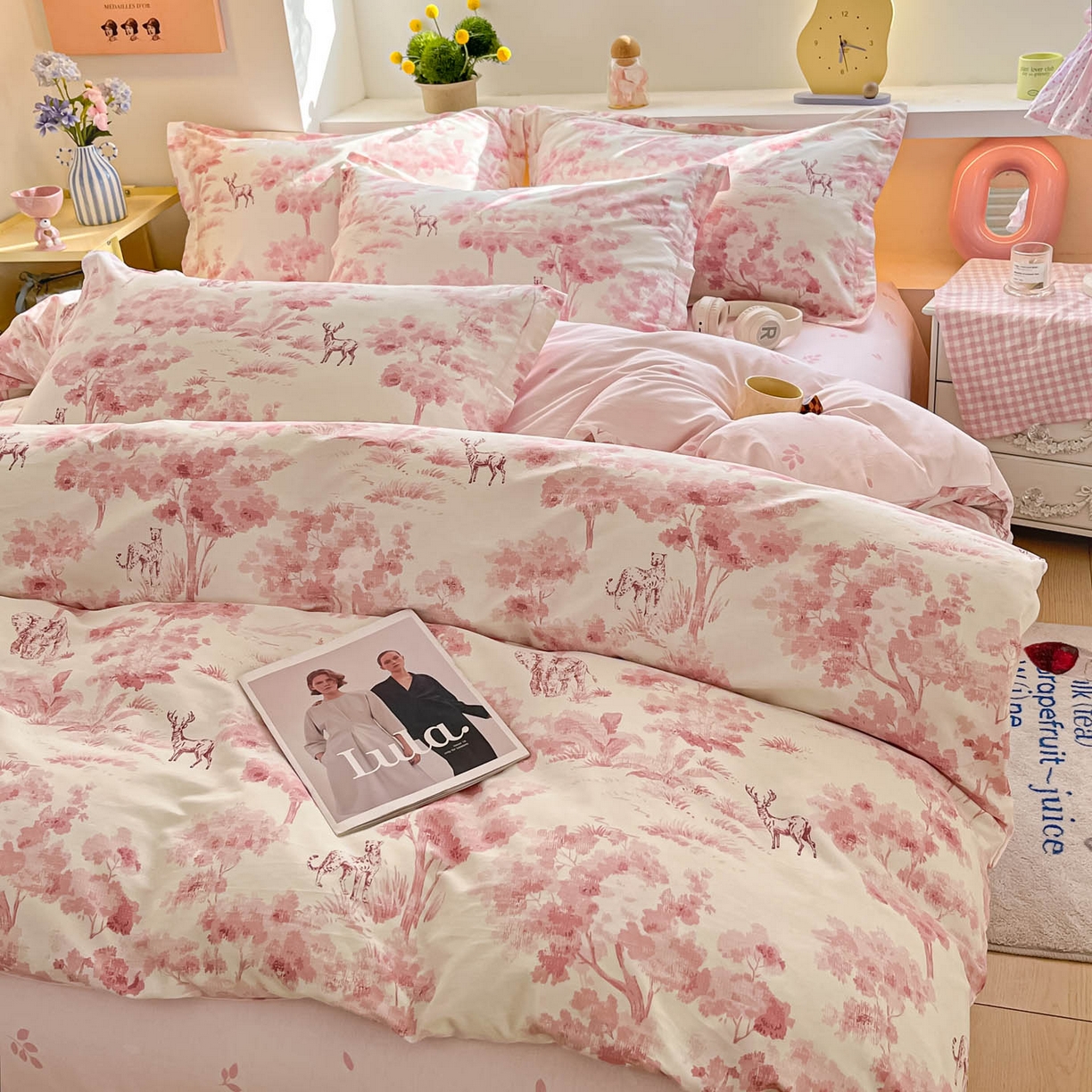 91家纺网 家纺一手货源 找家纺 涵宸家纺 2025新款亲肤舒适全棉印花四件套-68系列 总 F花涧-粉