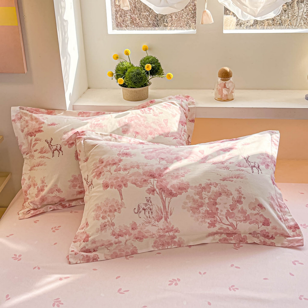 91家纺网 家纺一手货源 找家纺 涵宸家纺 2025新款亲肤舒适全棉印花四件套-68系列 总 F花涧-粉