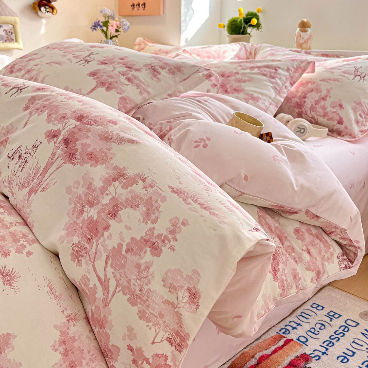 91家纺网 家纺一手货源 找家纺 涵宸家纺 2025新款亲肤舒适全棉印花四件套-68系列 总 F花涧-粉