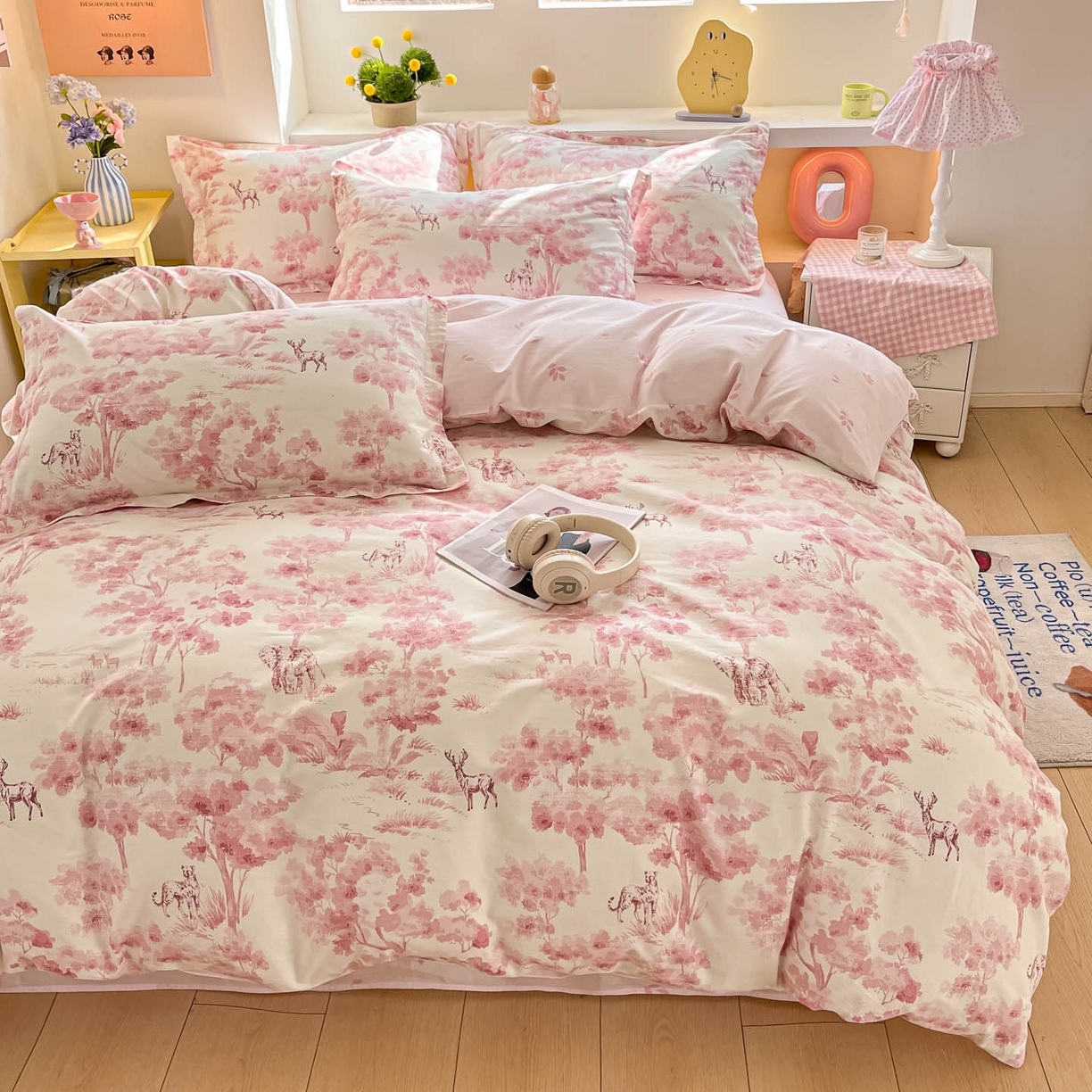 91家纺网 家纺一手货源 找家纺 涵宸家纺 2025新款亲肤舒适全棉印花四件套-68系列 总 F花涧-粉