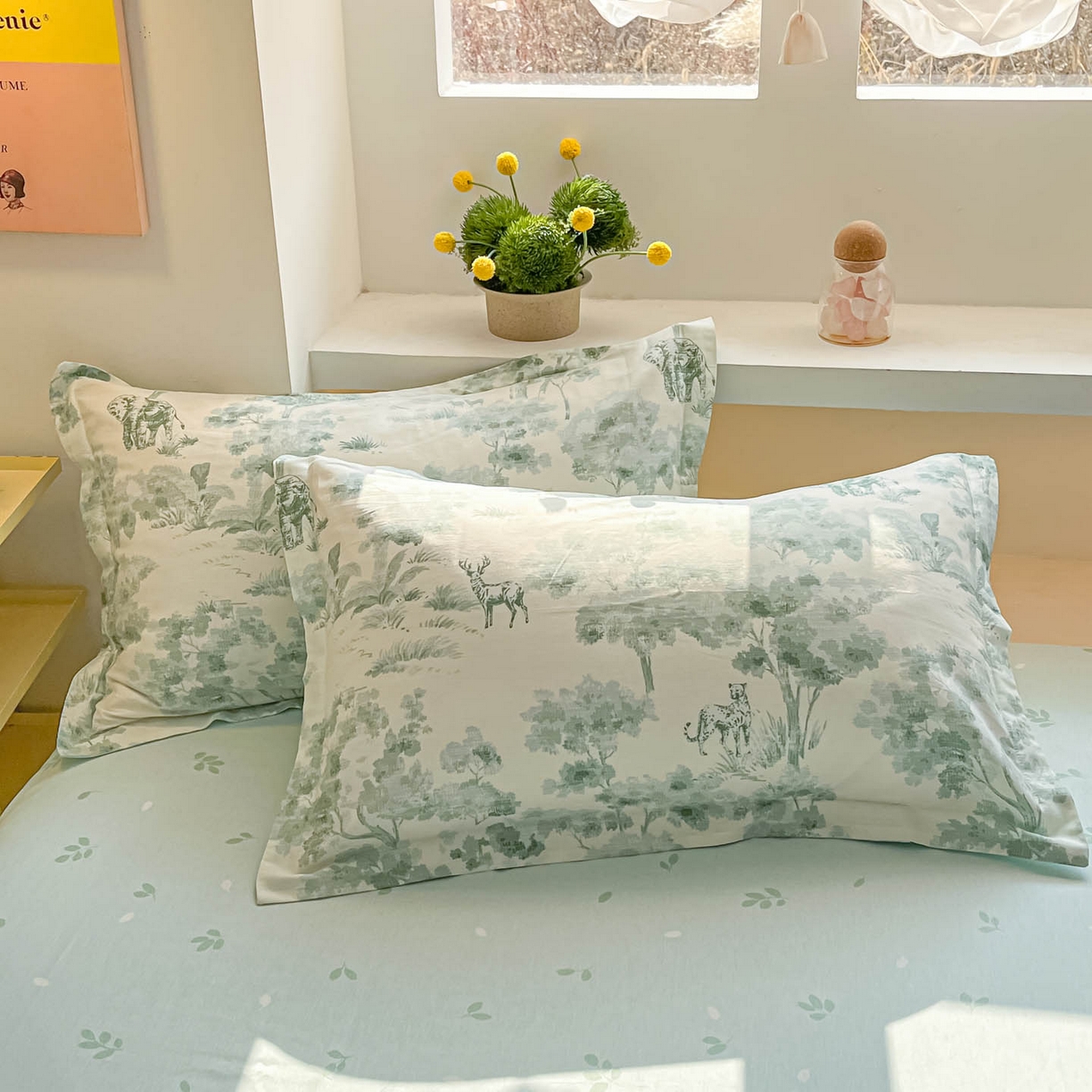 91家纺网 家纺一手货源 找家纺 涵宸家纺 2025新款亲肤舒适全棉印花四件套-68系列 总 F花涧-绿