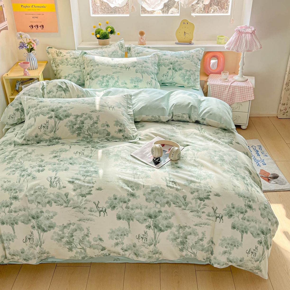 91家纺网 家纺一手货源 找家纺 涵宸家纺 2025新款亲肤舒适全棉印花四件套-68系列 总 F花涧-绿