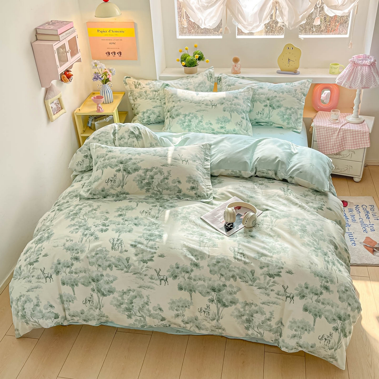 91家纺网 家纺一手货源 找家纺 涵宸家纺 2025新款亲肤舒适全棉印花四件套-68系列 总 F花涧-绿