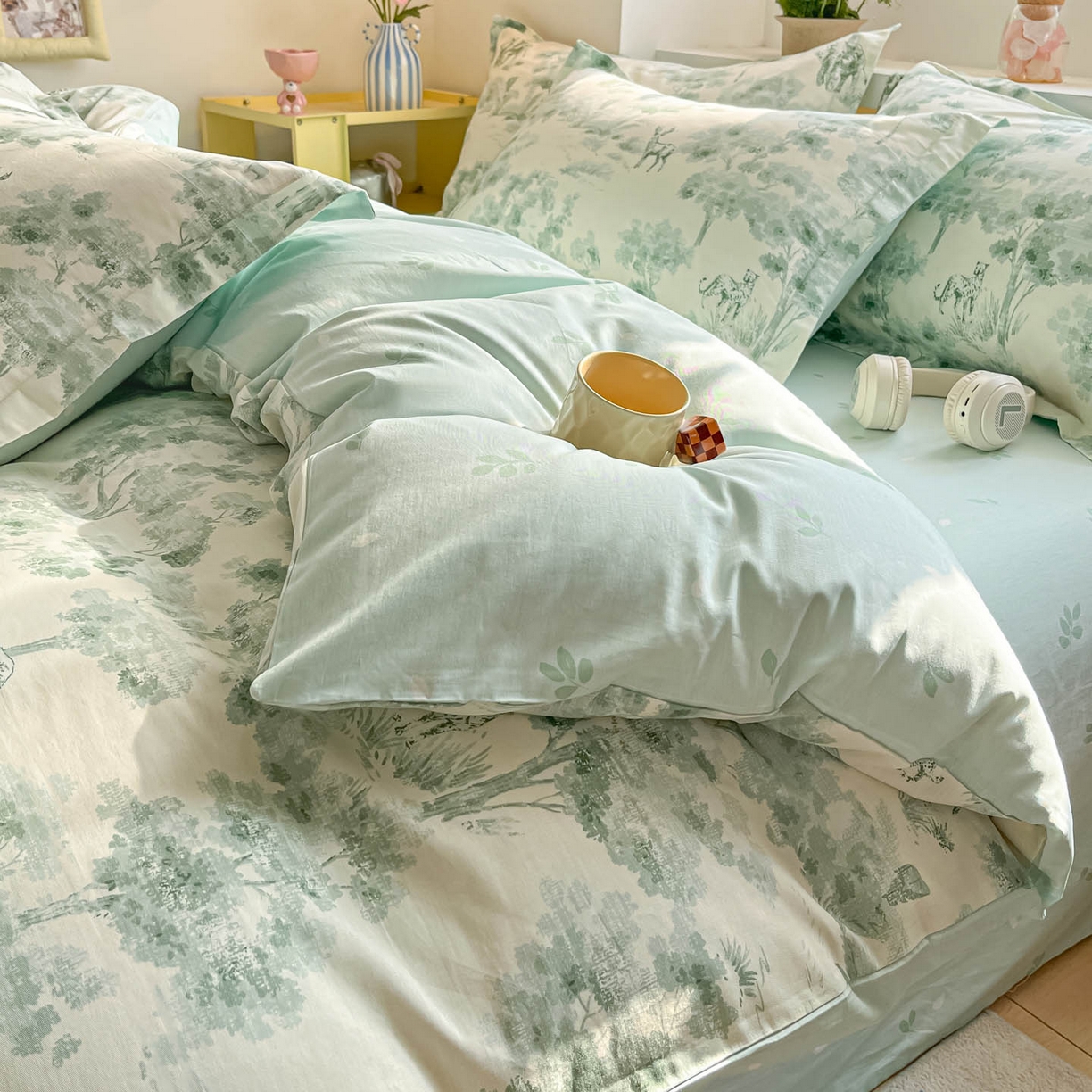 91家纺网 家纺一手货源 找家纺 涵宸家纺 2025新款亲肤舒适全棉印花四件套-68系列 总 F花涧-绿