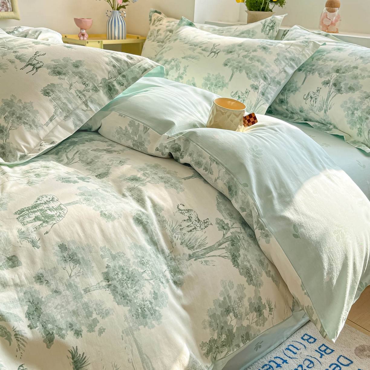 91家纺网 家纺一手货源 找家纺 涵宸家纺 2025新款亲肤舒适全棉印花四件套-68系列 总 F花涧-绿