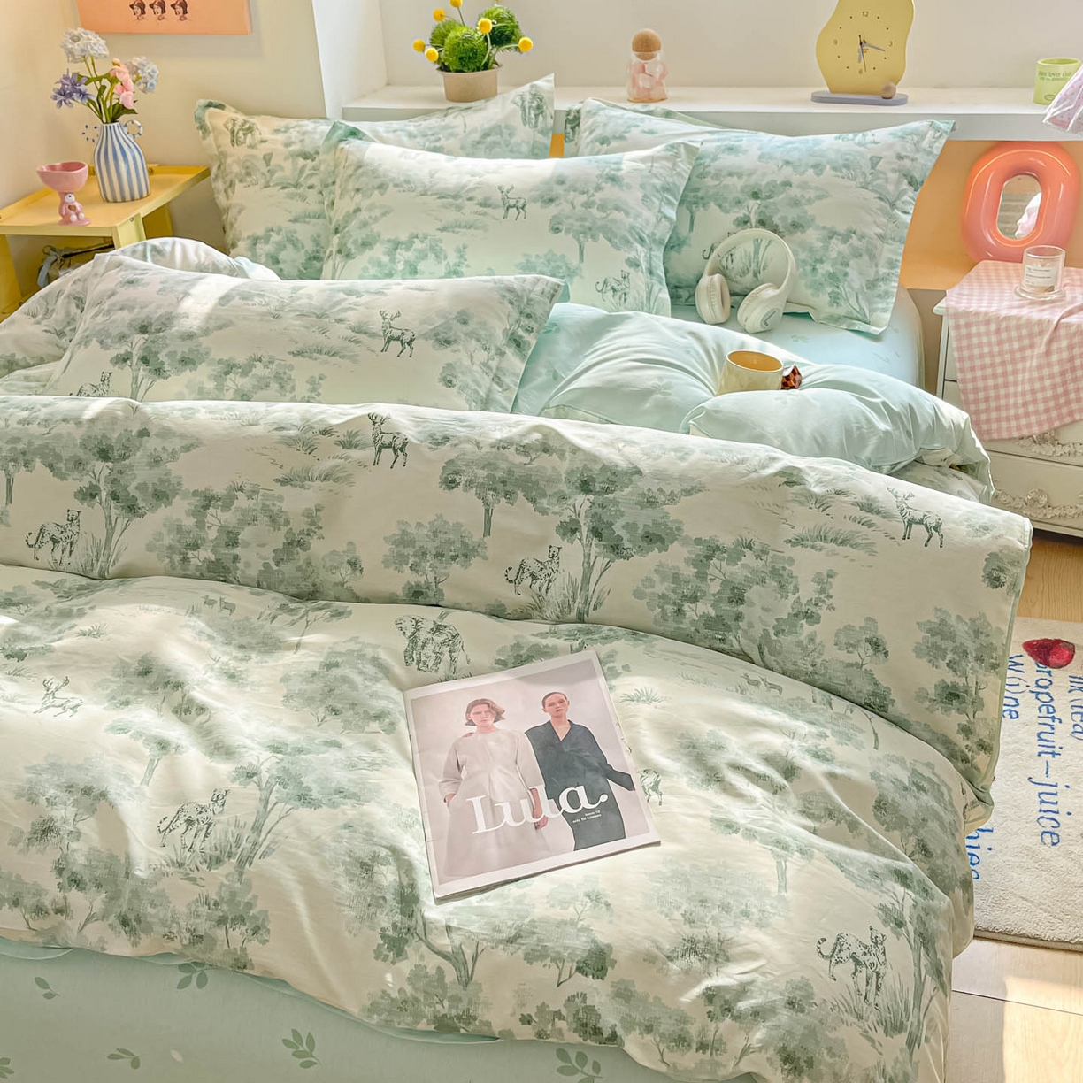 91家纺网 家纺一手货源 找家纺 涵宸家纺 2025新款亲肤舒适全棉印花四件套-68系列 总 F花涧-绿