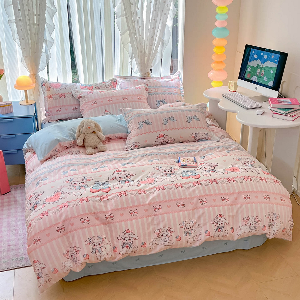 91家纺网 家纺一手货源 找家纺 涵宸家纺 2025新款亲肤舒适全棉印花四件套-68系列 总 A草莓小羊