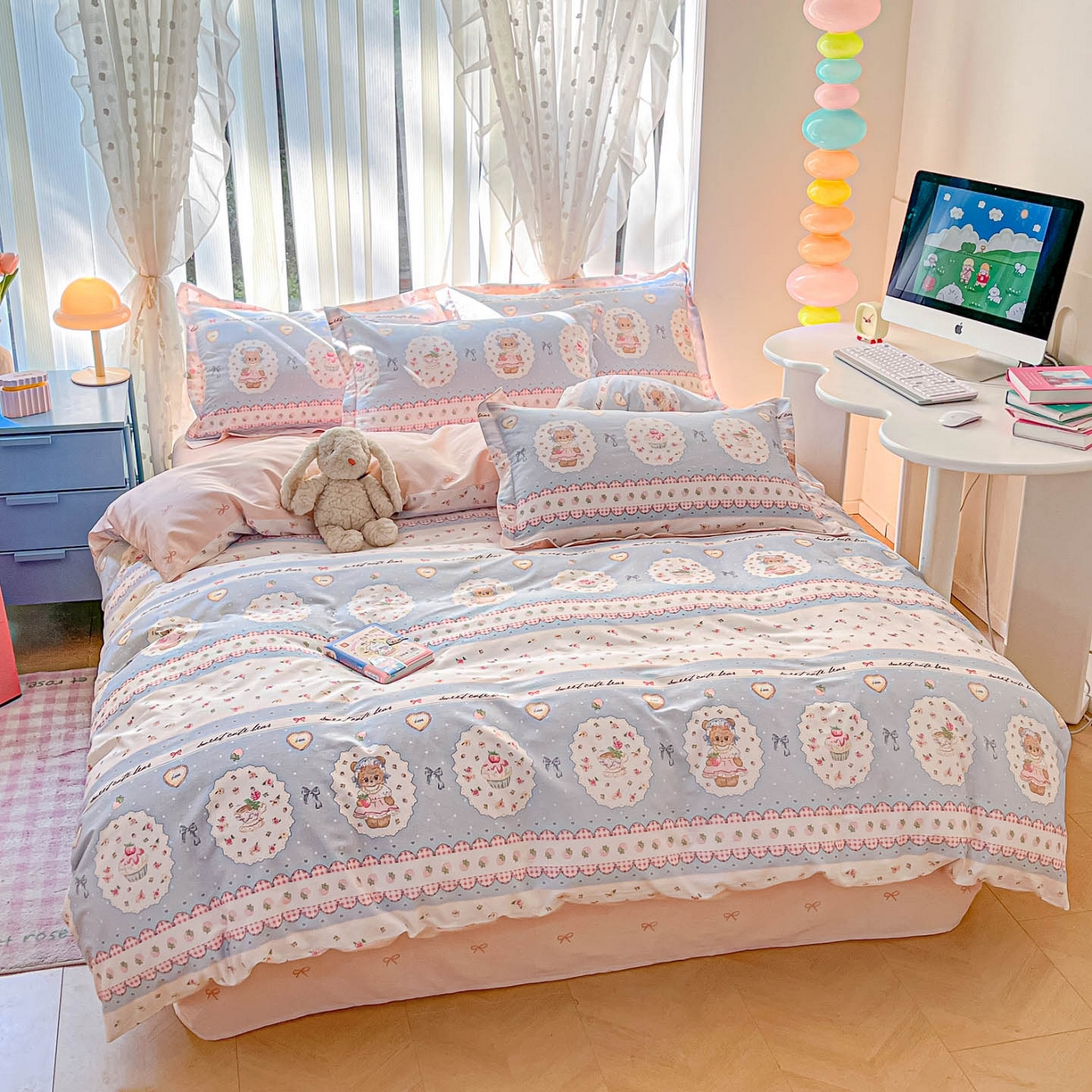 91家纺网 家纺一手货源 找家纺 涵宸家纺 2025新款亲肤舒适全棉印花四件套-68系列 总 A蛋糕小熊