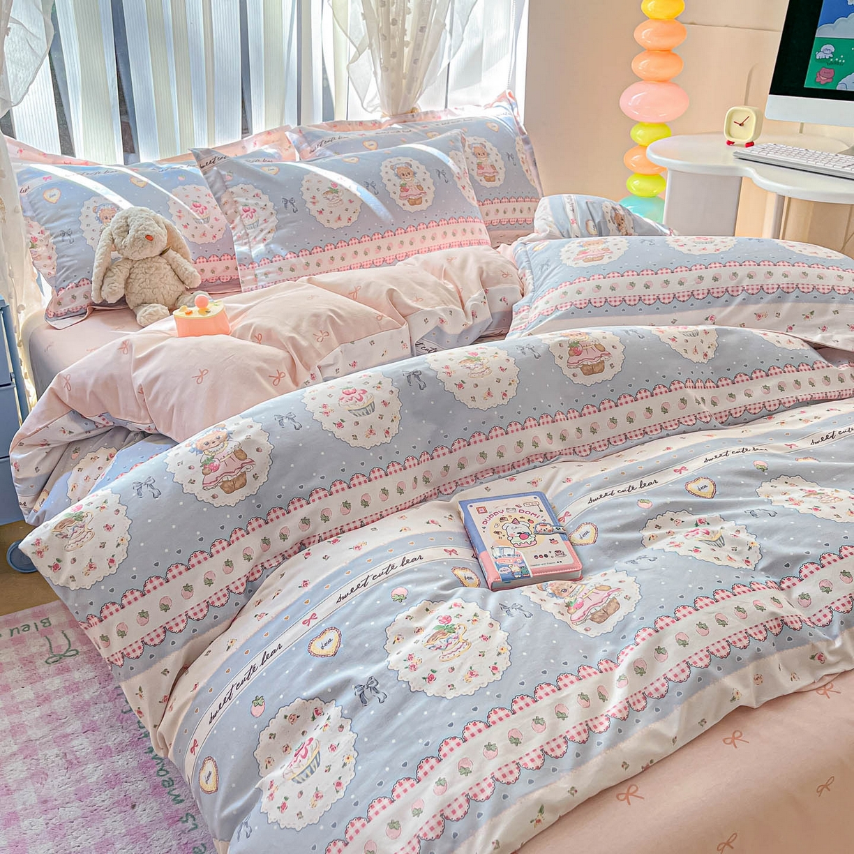 91家纺网 家纺一手货源 找家纺 涵宸家纺 2025新款亲肤舒适全棉印花四件套-68系列 总 A蛋糕小熊