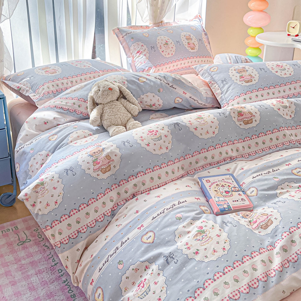 91家纺网 家纺一手货源 找家纺 涵宸家纺 2025新款亲肤舒适全棉印花四件套-68系列 总 A蛋糕小熊