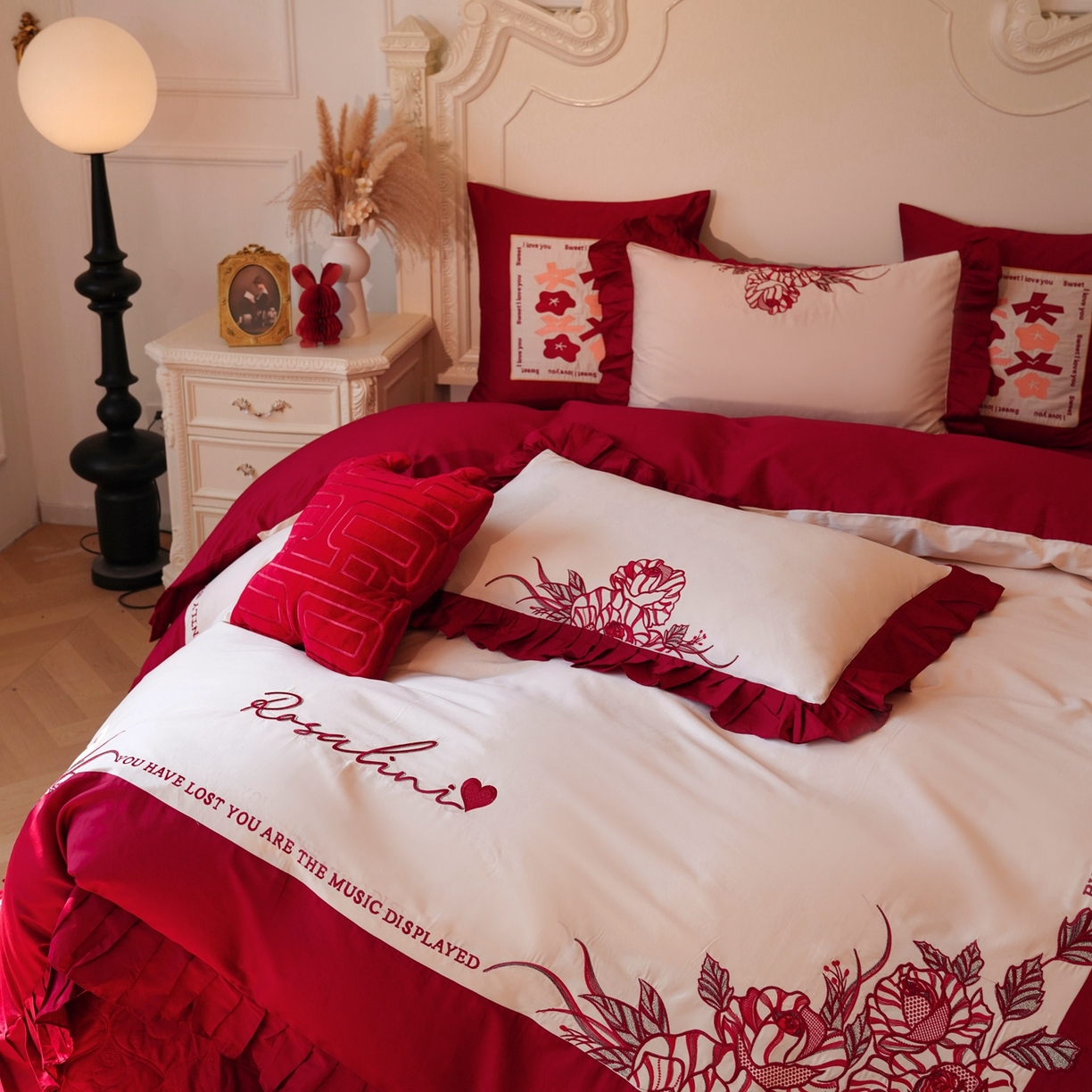 91家纺网 家纺一手货源 找家纺 （总）甜咪咪婚庆 2026新品婚庆50s长绒棉全棉纯棉床单床盖款结婚四件套多件套（提供买家秀）