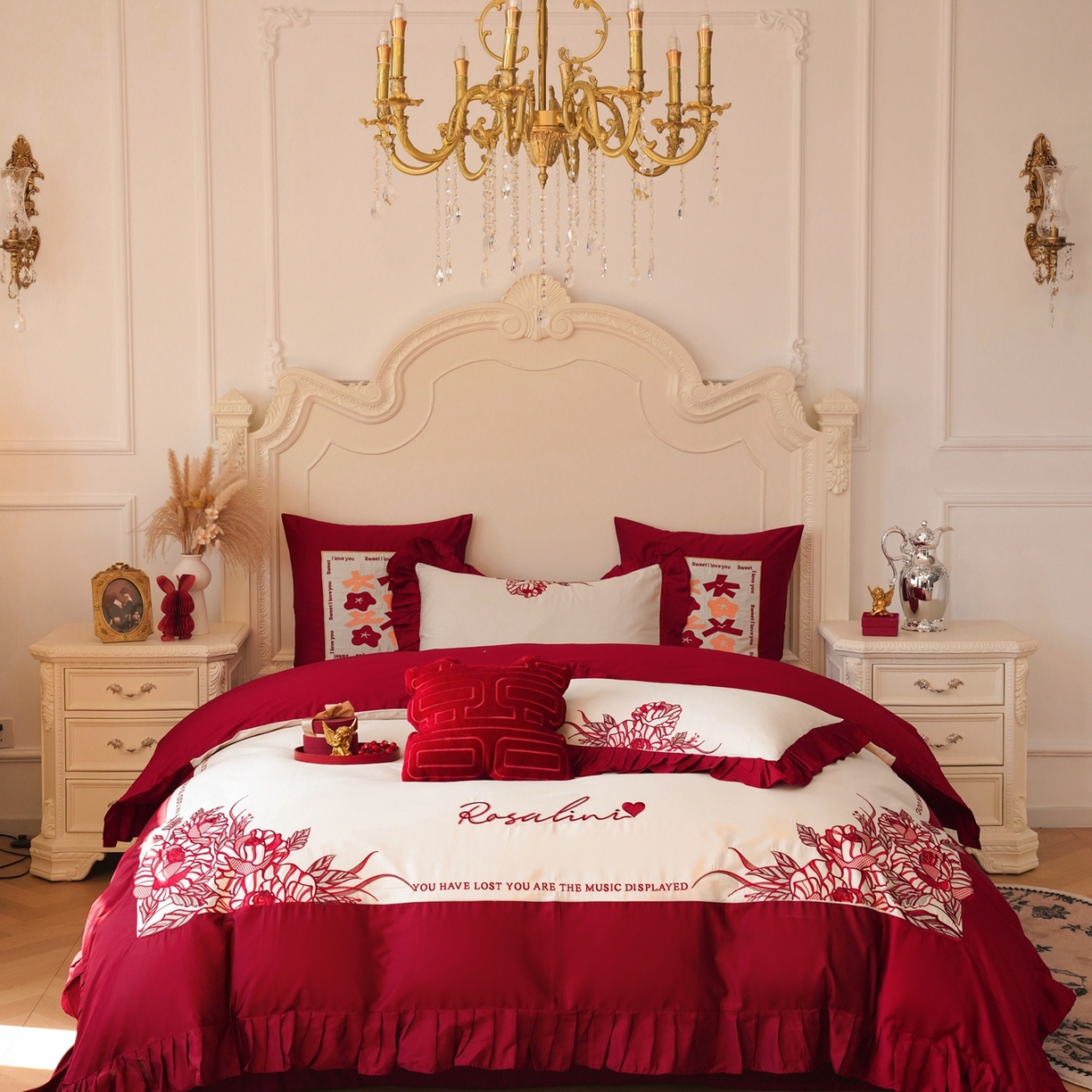 91家纺网 家纺一手货源 找家纺 （总）甜咪咪婚庆 2026新品婚庆50s长绒棉全棉纯棉床单床盖款结婚四件套多件套（提供买家秀）