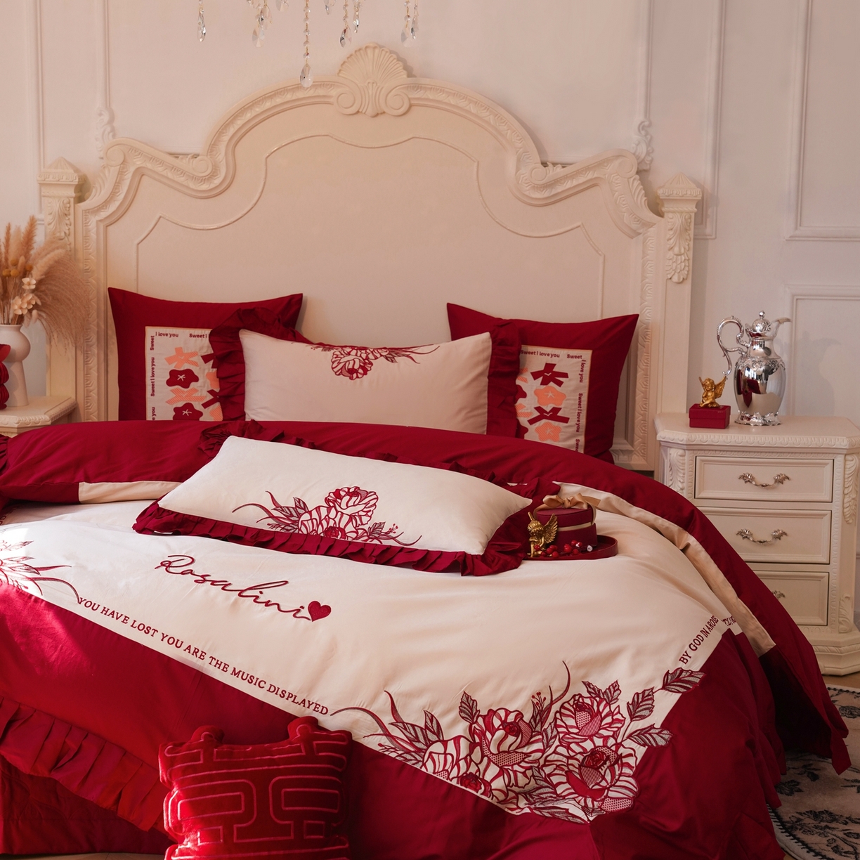 91家纺网 家纺一手货源 找家纺 （总）甜咪咪婚庆 2026新品婚庆50s长绒棉全棉纯棉床单床盖款结婚四件套多件套（提供买家秀）