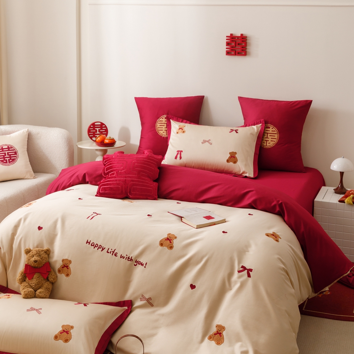 91家纺网 家纺一手货源 找家纺 （总）甜咪咪婚庆 2026新品婚庆50s长绒棉全棉纯棉床单床盖款结婚四件套多件套（提供买家秀）