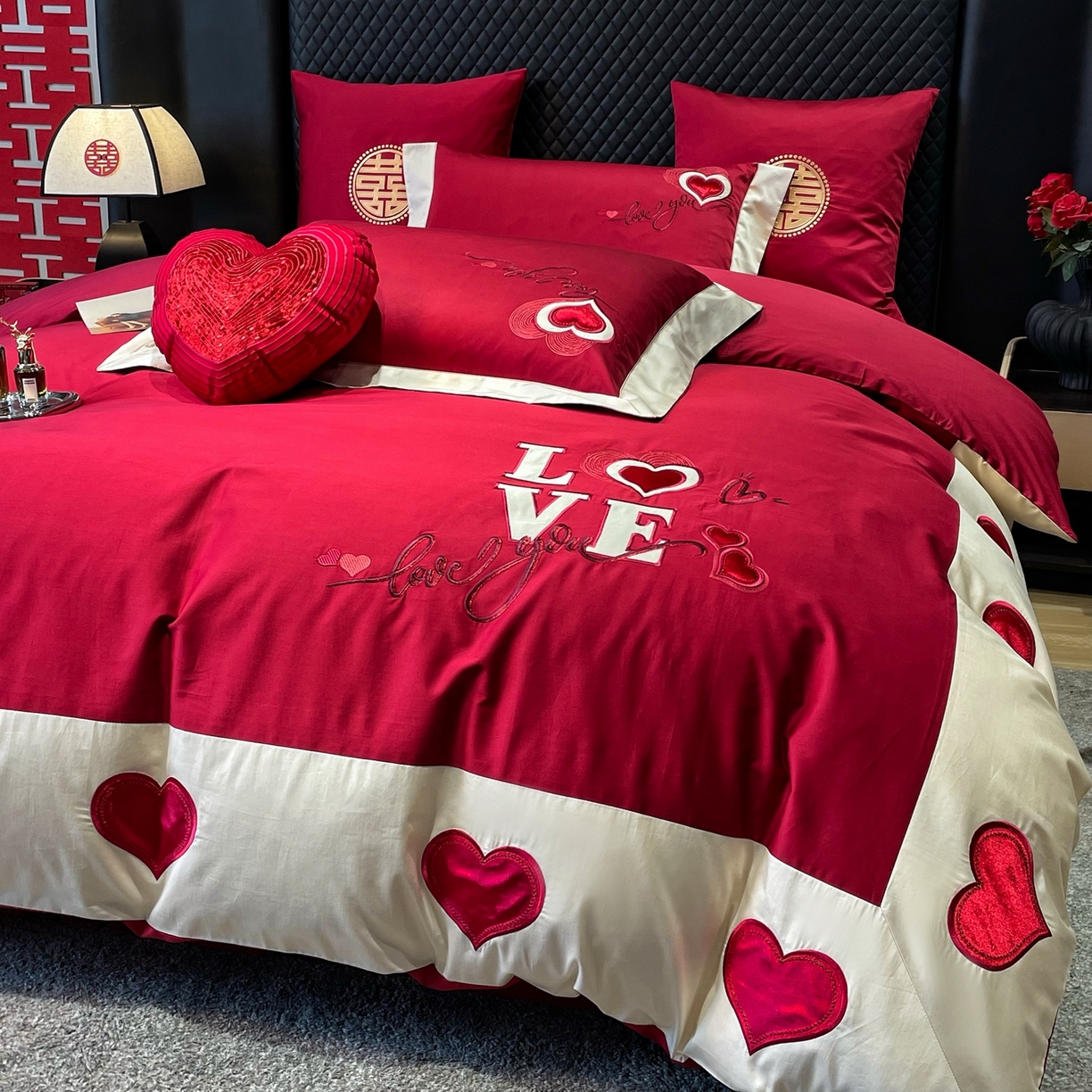 91家纺网 家纺一手货源 找家纺 （总）甜咪咪婚庆 2026新品婚庆50s长绒棉全棉纯棉床单床盖款结婚四件套多件套（提供买家秀）