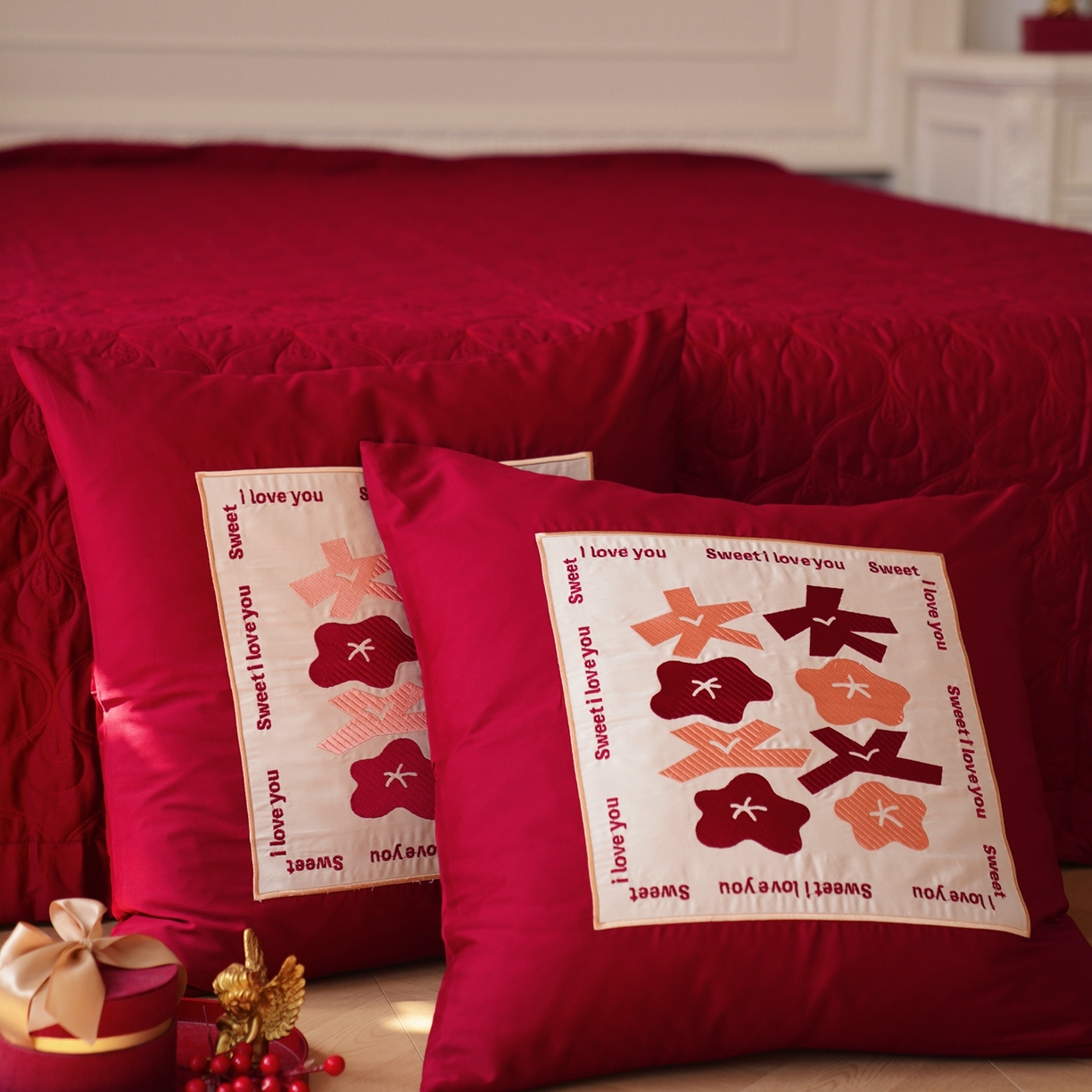 91家纺网 家纺一手货源 找家纺 甜咪咪婚庆 2026新品婚庆50s长绒棉全棉纯棉床单床盖款结婚四件套多件套 春和景明