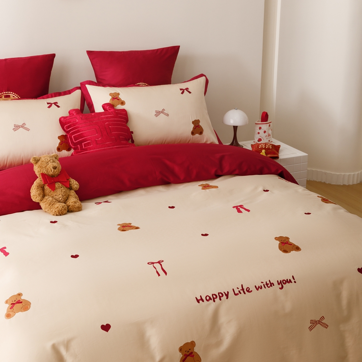 91家纺网 家纺一手货源 找家纺 甜咪咪婚庆 2026新品婚庆50s长绒棉全棉纯棉床单床盖款结婚四件套多件套 幸福约定