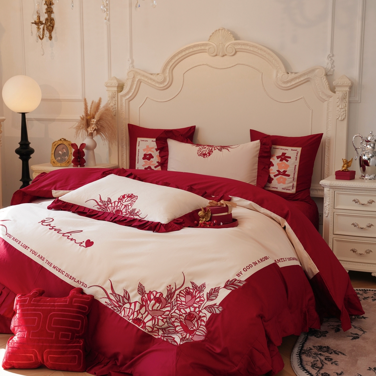 甜咪咪婚庆 2026新品婚庆50s长绒棉全棉纯棉床单床盖款结婚四件套多件套 春和景明